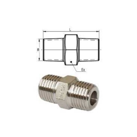 ADAPTADOR Rosca Macho 1/8” Macho 1/8” Acero Niquelado Ref. AD-M1/8-M1/8