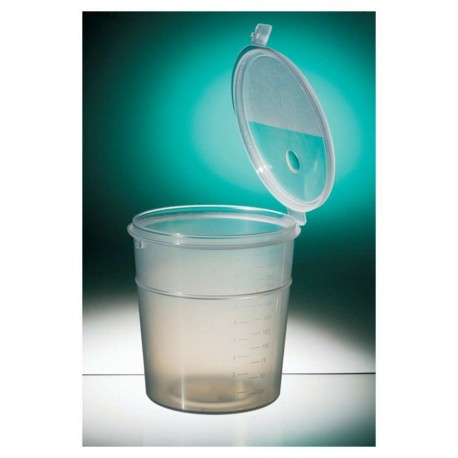 Vaso toma muestras graduado envase estéril 300ml con tapa bisagra FL300-04 240ud