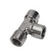 Racord Te Triple Igual Acero Inox Doble Hembra Rosca BSP Cilíndrica G1/2"