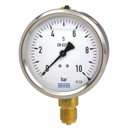 Manómetro 213.53.063 Ø63mm 1/4" 160Bar Salida Vertical INOX Líquido de Llenado Glicerina Cl.1,6